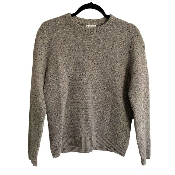 REISS Lambswool Blend Crew Neck Textured Long Sleeve Sweater Grey M - Picture 1 of 9